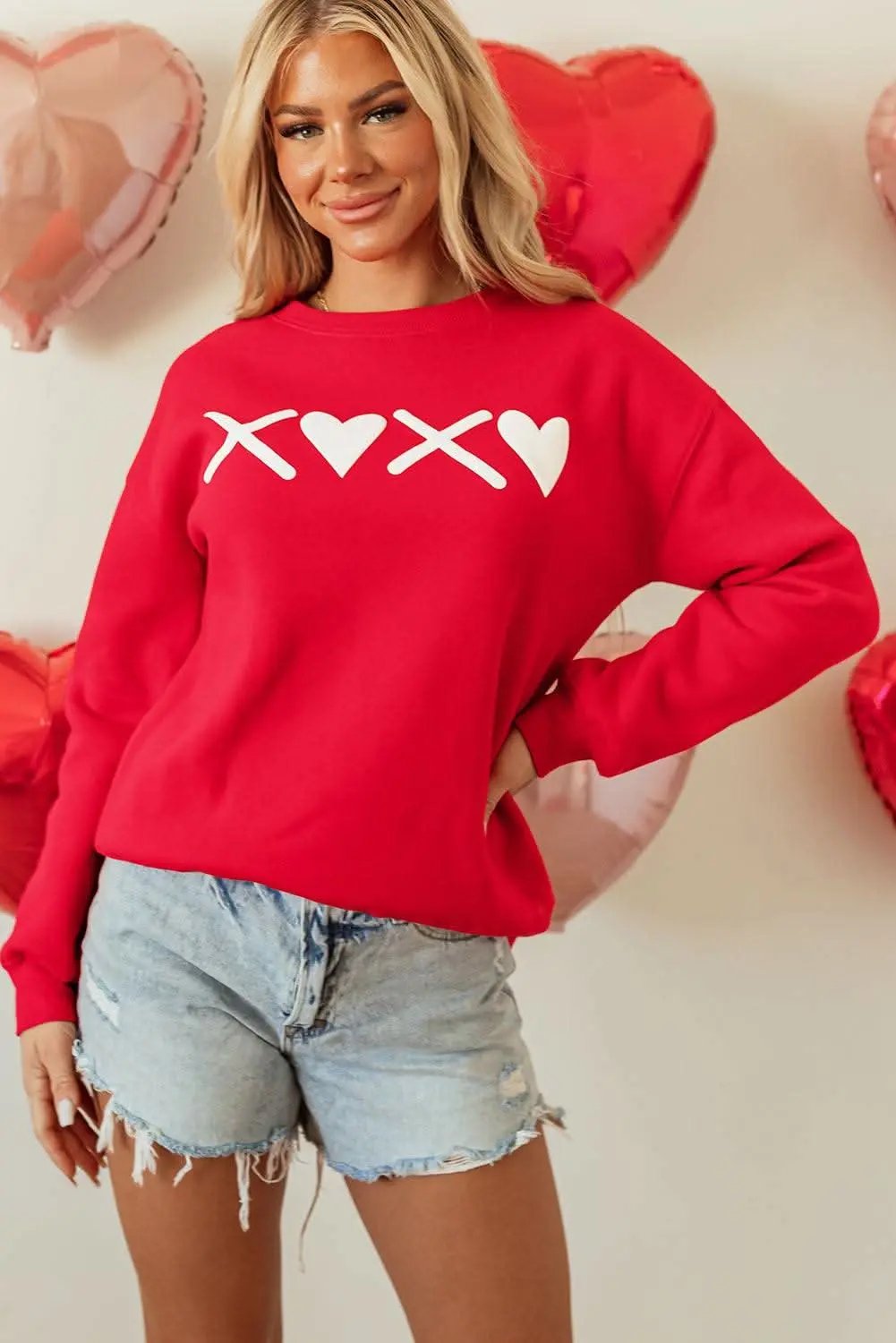 Red Puff XOXO Print Valentines Heart Sweatshirt - Love Salve